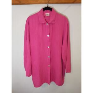 American Style Pink Button Up Blouse Size M USA Made Linen Blend Spring Jacket